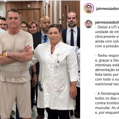 Após deixar UTI, Bolsonaro publica foto com equipe de hospital